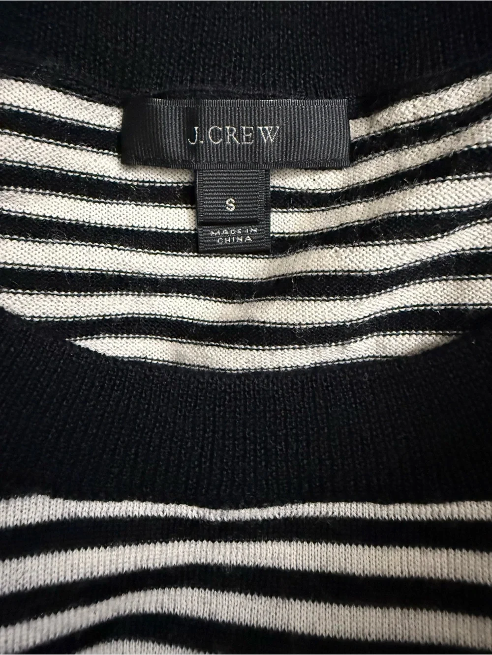 J. Crew Black and White Striped Crewneck Sweater